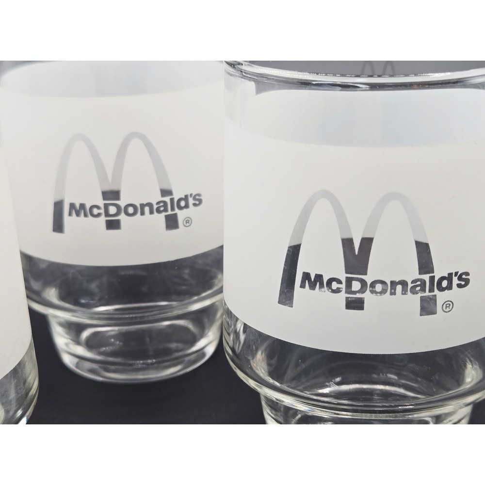 Vintage McDonalds Orange Juice Tumblers Frosted Glass Set of 4 Golden Arches - Picture 3 of 6